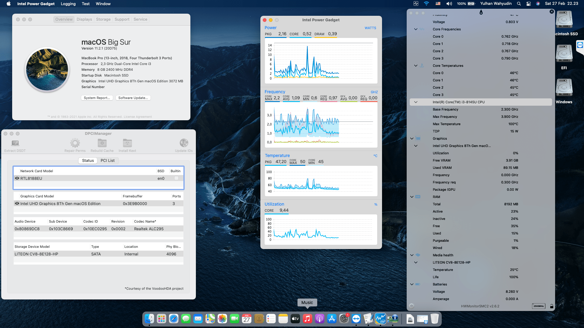 Success Hackintosh macOS Big Sur 11.2.1 Build 20D75 in HP Pavilion 13-AN0031WM